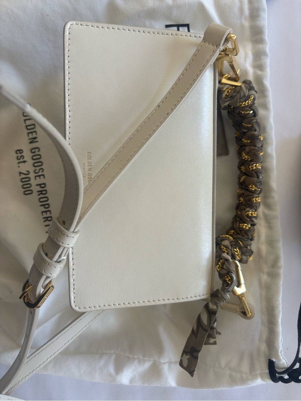 Golden Goose Cream Leather Shoulder Bag with Gold Hardware - Picture 9 of 10